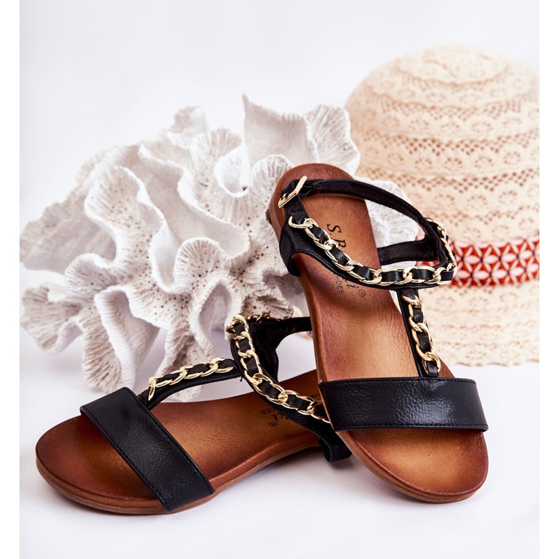 S.Barski Dětské sandály s přezkou Black Letto černá 2