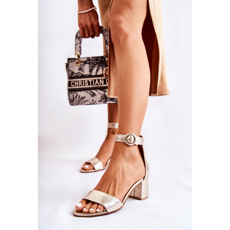 Kožené sandály na vysokém podpatku Maciejka 04141-42 Zlatá zlatý 1