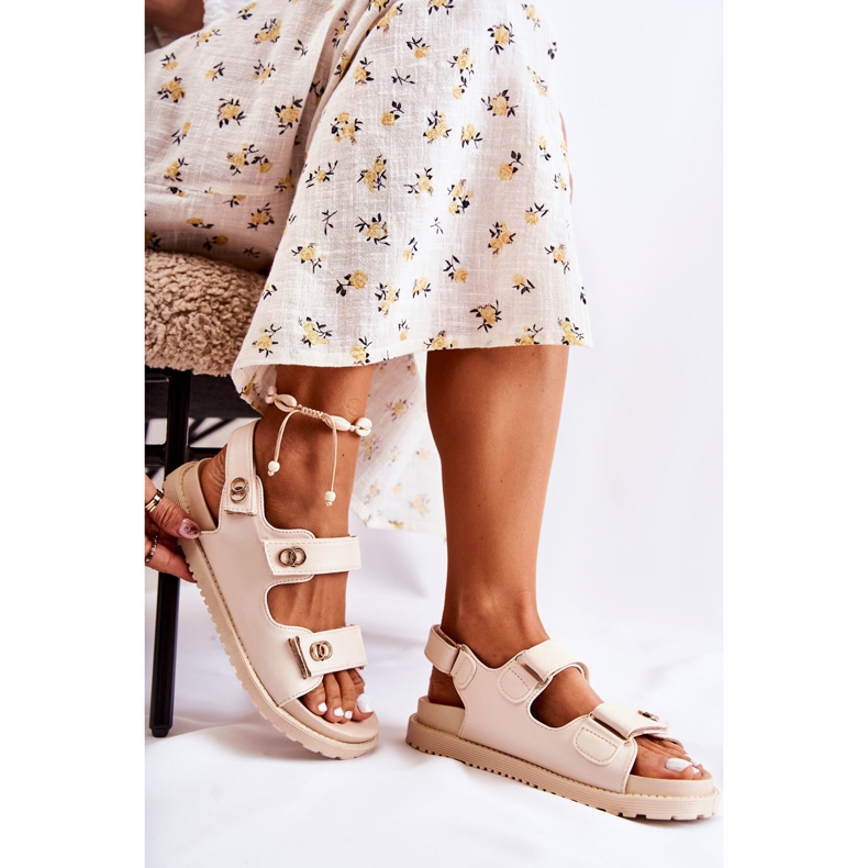 S.Barski Dámské kožené sandály s béžovým zdobením Halis 2