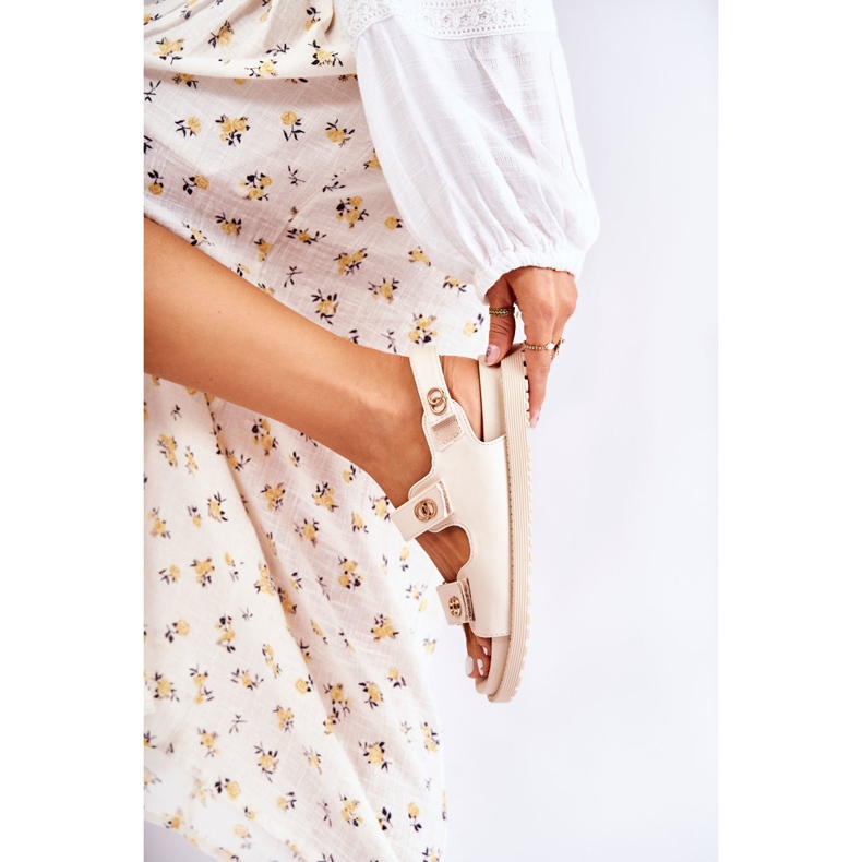 S.Barski Dámské kožené sandály s béžovým zdobením Halis 1