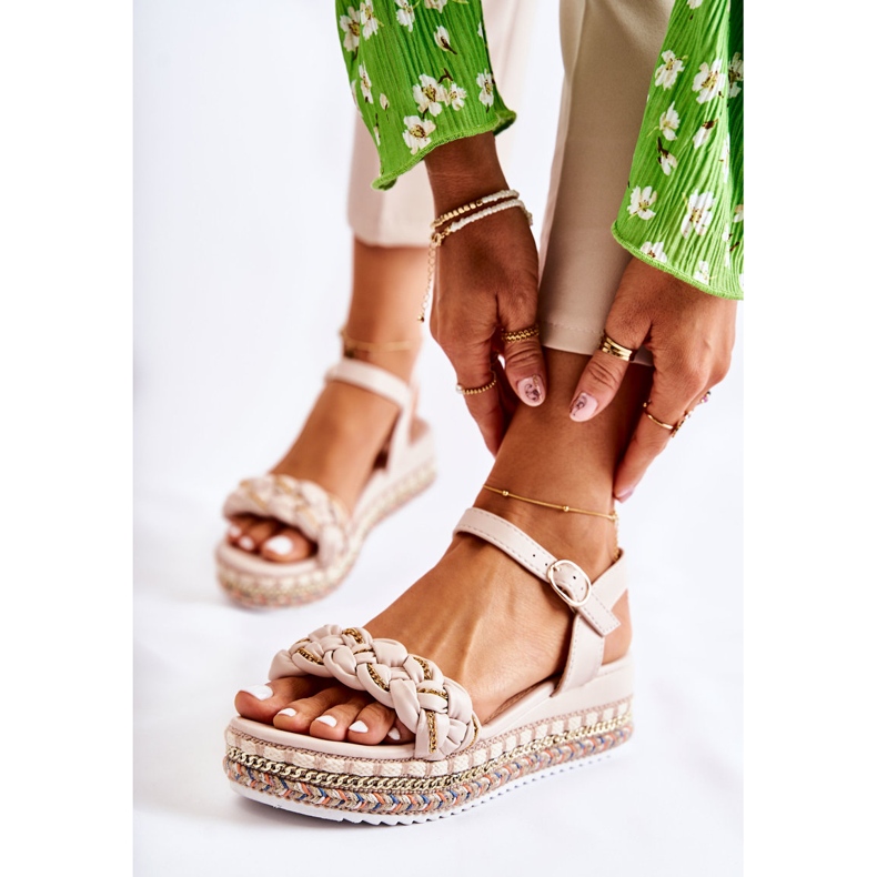 PS1 Dámské sandály na klínu béžové Chaves béžový zlatý 1