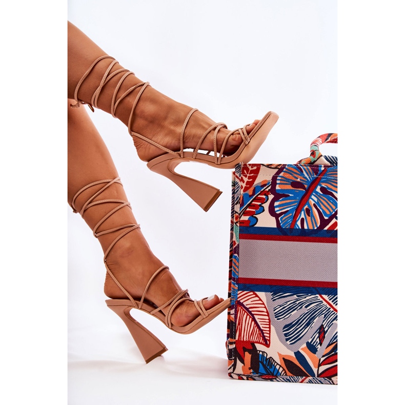 Vázané Sandály Na Módních Podpatcích Nude Canves béžový 1