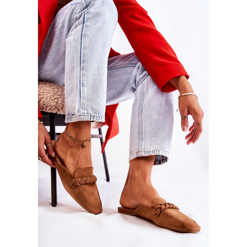 FB1 Dámské pantofle Suede Béžová Olena hnědý 2