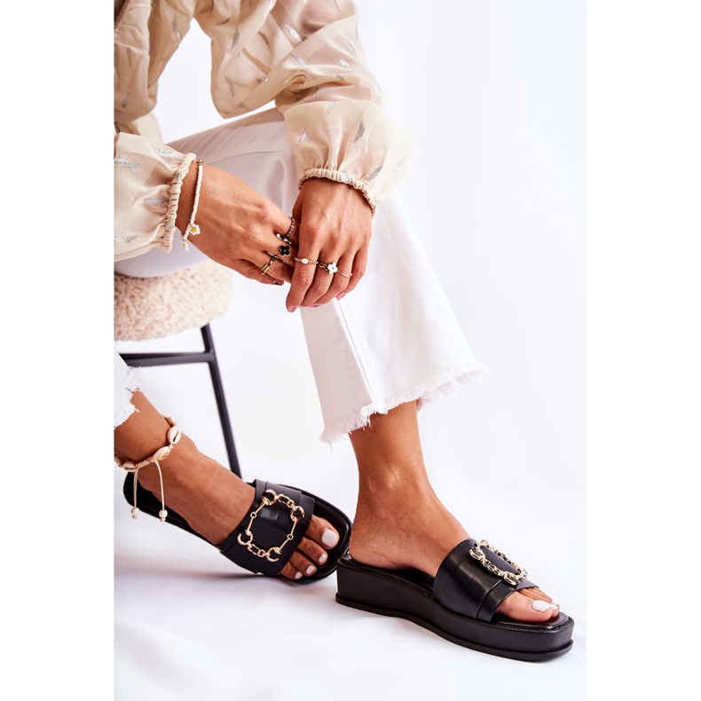 S.Barski Dámské módní kožené černé pantofle Adaline černá 2