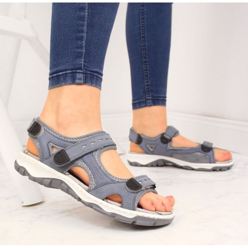 Kožené sandály se suchým zipem Rieker W RKR458 modré modrý 2