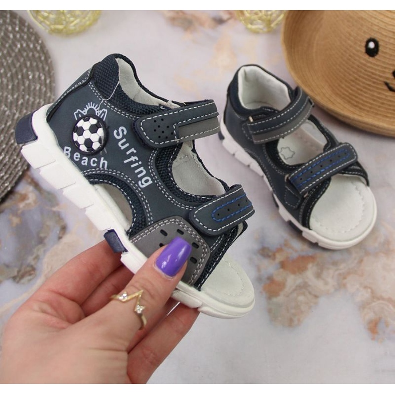 Sandály na suchý zip NOVINKA Jr EU651A námořnická modro-šedá námořnická modrá 1