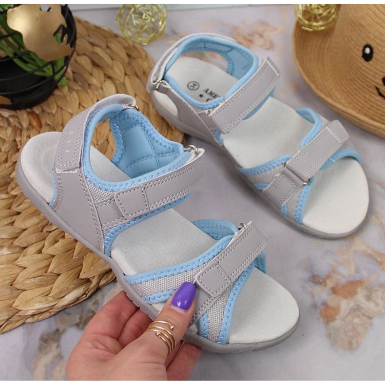 Sandály na suchý zip American Club Jr.AM898A šedé 1