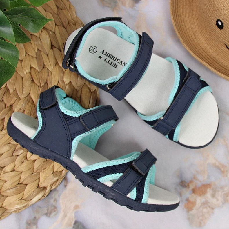 Sandály na suchý zip American Club Jr AM898B tmavě modrá-mint námořnická modrá 2
