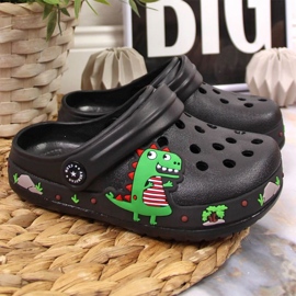 Černé pantofle American Club Jr.AM900A s dinosaurem černý 2