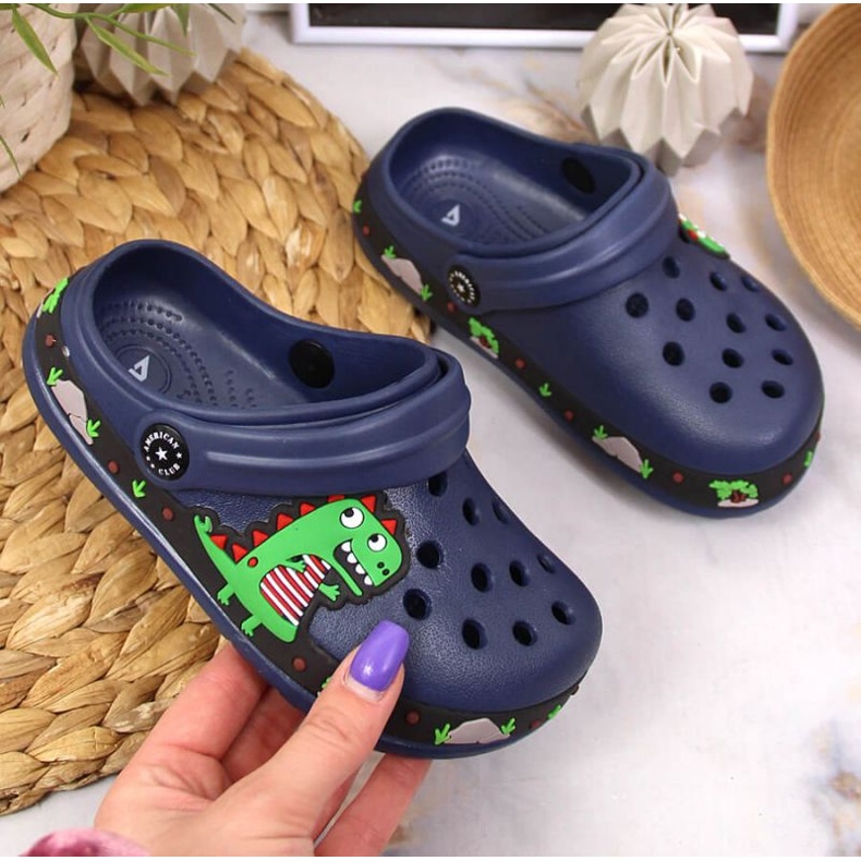 Pantofle American Club Jr.AM900B tmavě modré s dinosaurem námořnická modrá 2