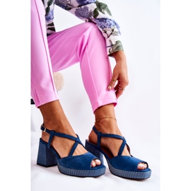 Semišové sandály na masivním podpatku Maciejka 05543-17 Navy Blue námořnická modř 2