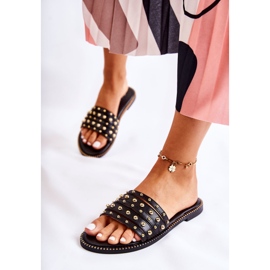 S.Barski Dámské kožené pantofle s černým Brien Ornamentem 1