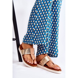 Dámské pantofle žabky na béžovo-zlaté platformě Morissa béžový hnědý zlatý 1