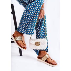 Dámské pantofle žabky na béžovo-zlaté platformě Morissa béžový hnědý zlatý 2