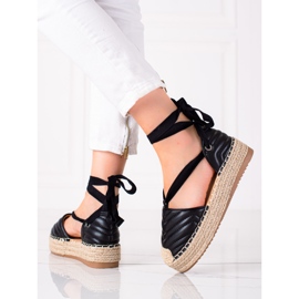 SHELOVET Svázané espadrilky na platformě černá 1