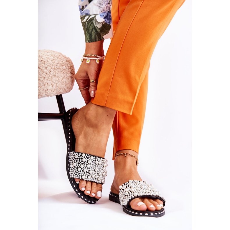 PG2 Dámské pantofle s perlami Černé Vamero černá 2