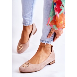 Dámské semišové baleríny s béžovou dekorací Nicole 2746 béžový 1