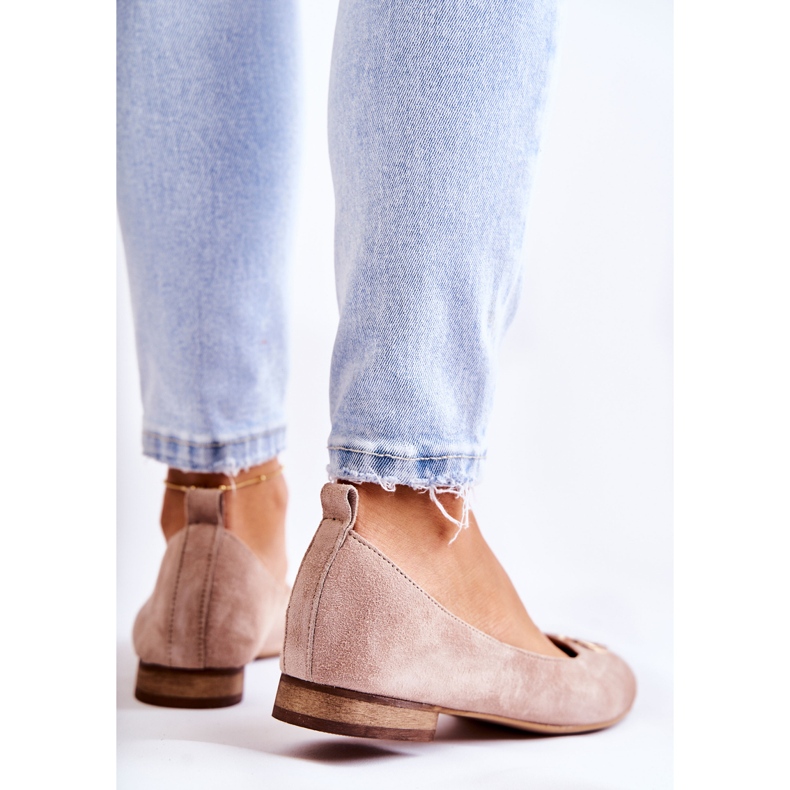 Dámské semišové baleríny s béžovou dekorací Nicole 2746 béžový 2