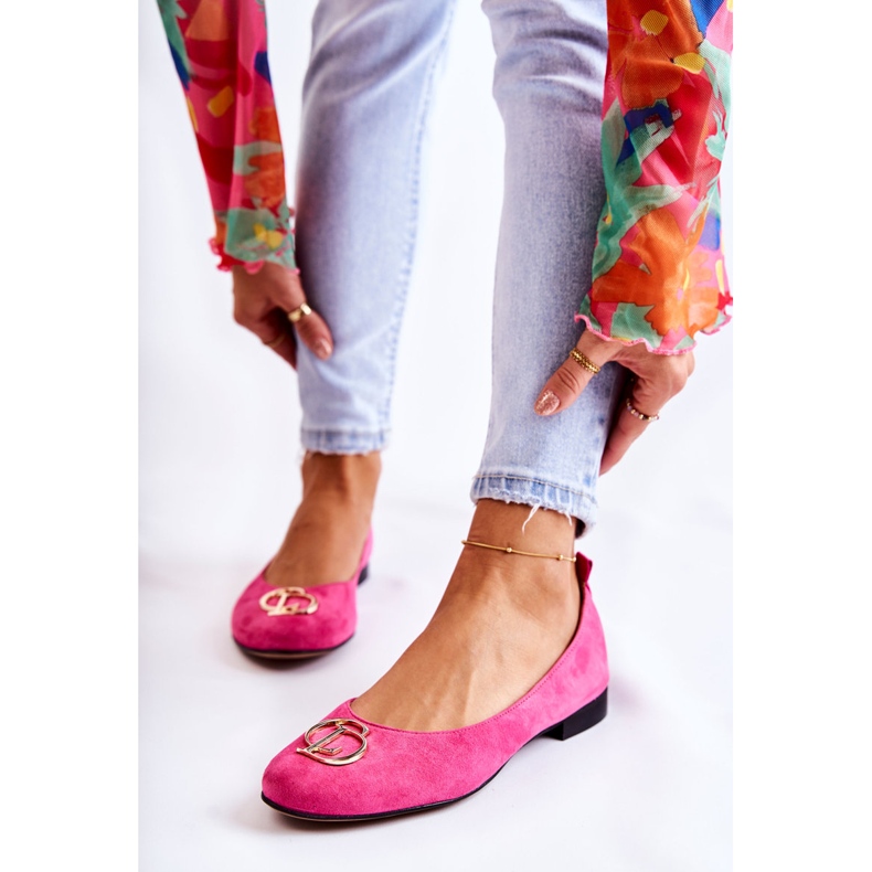 Dámské semišové baleríny s ozdobou Nicole 2746 fuchsie růžový 1