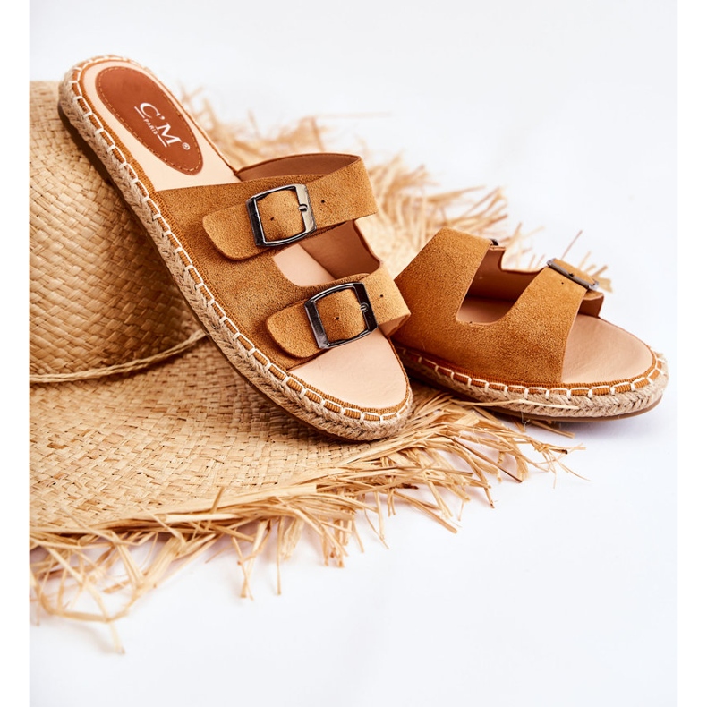 PG1 Klasické semišové dámské pantofle Camel Casilda hnědý 1