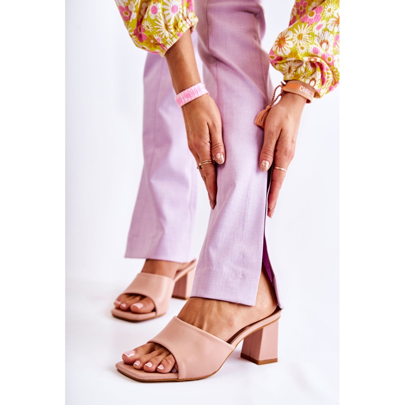 PG1 Kožené klasické pantofle na vysokém podpatku Nude Talena růžový 1