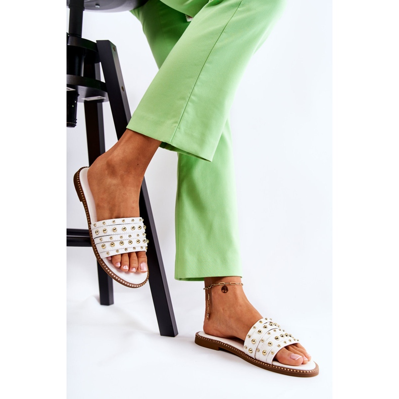 S.Barski Dámské kožené pantofle s bílým zdobením Brien 1