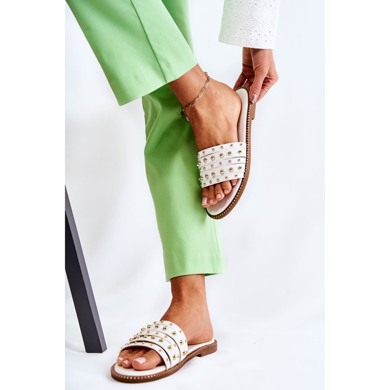 S.Barski Dámské kožené pantofle s bílým zdobením Brien 2