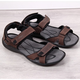 Kožené pánské sandály se suchým zipem hnědé Helios 854 hnědý 3