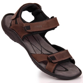Kožené pánské sandály se suchým zipem hnědé Helios 854 hnědý 1