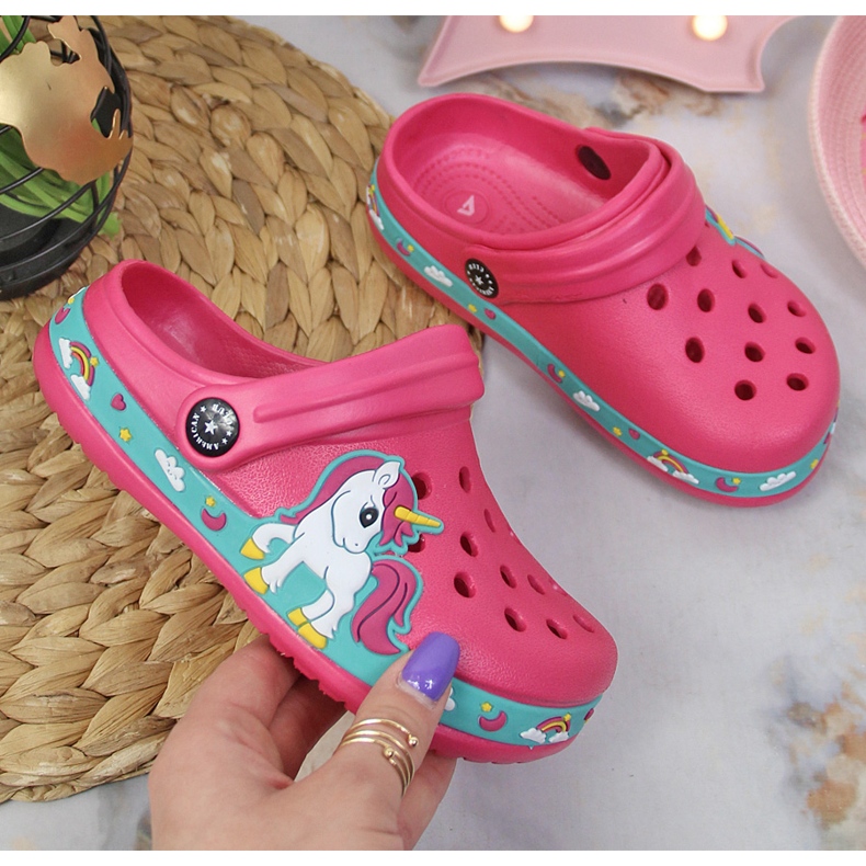 Růžové pantofle American Club růžové jednorožce růžový 1