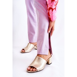 PA2 Kožené Dámské Pantofle Na Vysokém Podpatku Golden Perry zlatý 1