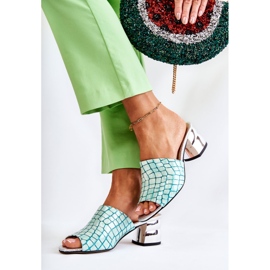 Kožené dámské pantofle Krokodýl na podpatku Světle zelená Perry 2 Kožené dámské pantofle Krokodýl na podpatku Světle zelená Perry 2