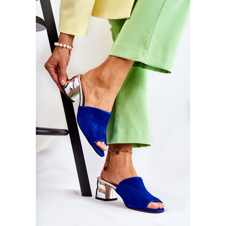 PA2 Dámské semišové pantofle na podpatku tmavě modrá Perry námořnická modrá modrý stříbrný 1