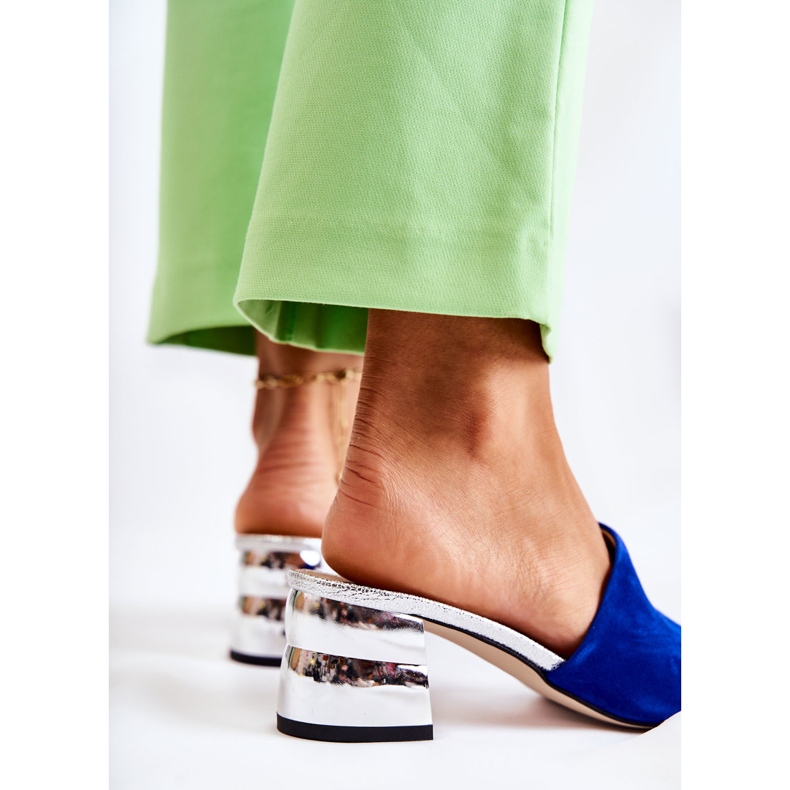 PA2 Dámské semišové pantofle na podpatku tmavě modrá Perry námořnická modrá modrý stříbrný 2