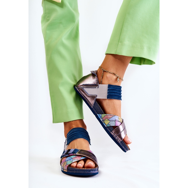 Kožené sandály s žebrovaným Maciejka 03375 Modrá modrý 2 Kožené sandály s žebrovaným Maciejka 03375 Modrá modrý 2