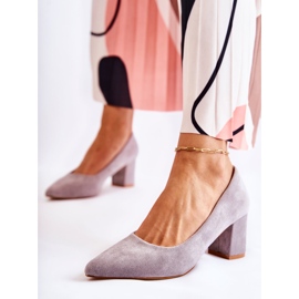 PS1 Klasické Semišové Lodičky Na šedém Podpatku Lency šedá 1