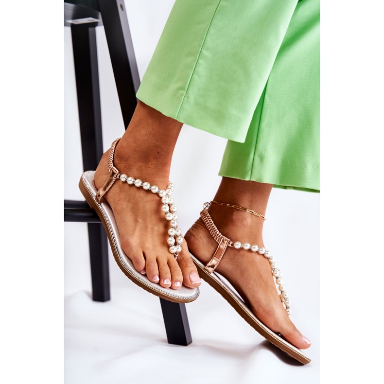 PG1 Módní sandály žabky s perlami Rose Gold Isalia růžový zlatý 2