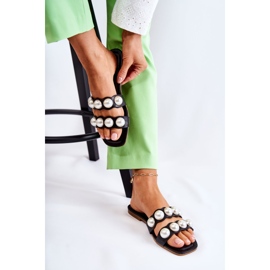 PG1 Dámské kožené pantofle s ozdobnými perlami Černé Lasello černá 2