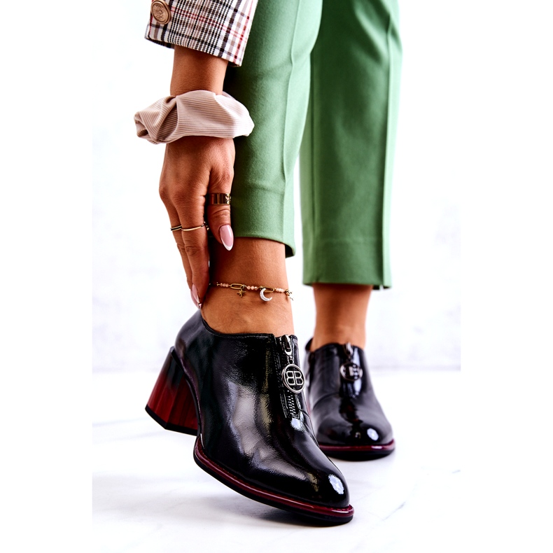 S.Barski Lakované módní boty na černo-červeném sloupku Lorena černá 1