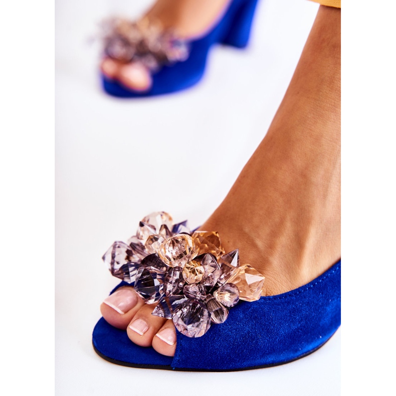 PA2 Módní semišové lodičky sandály s krystaly Navy Nolissa námořnická modř 2