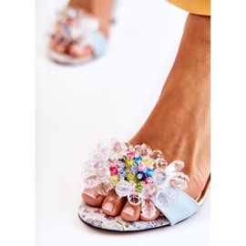 PA2 Kožené Sandály Na Baru S Modrými Krystaly Velinda 2