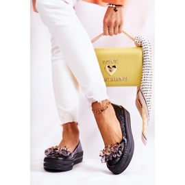 PA2 Kožené Baleríny Na Platformě S Black Beriet Ornament černý 2