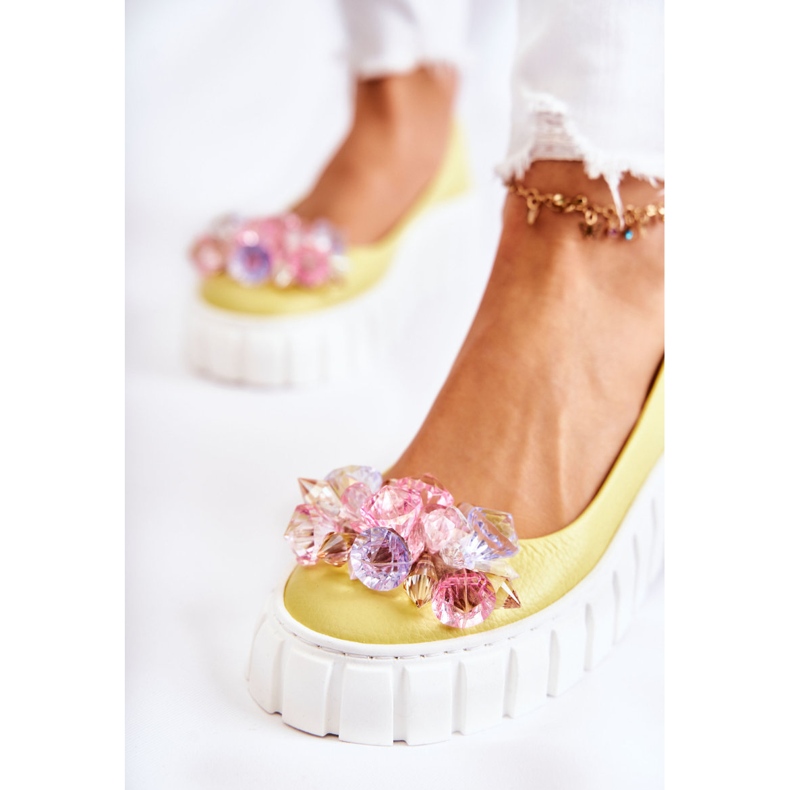 PA2 Kožené Baleríny Na Platformě S Barevným Žlutým Dekorací Ladette žlutá 2