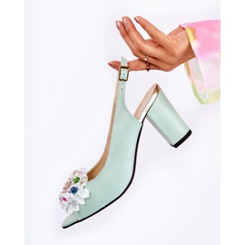 PA2 Módní kožené lodičky sandály se zeleným zdobením Meriss zelená 1