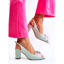 PA2 Módní kožené lodičky sandály se zeleným zdobením Meriss zelená 2