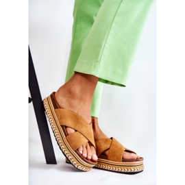 PG1 Dámské semišové pantofle na platformě Camel Jossie hnědý 1