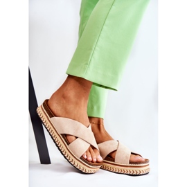 PG1 Dámské semišové pantofle na béžové platformě Jossie béžový 1