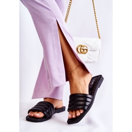 PG1 Dámské černé kožené pantofle s prošíváním Raula černá 2