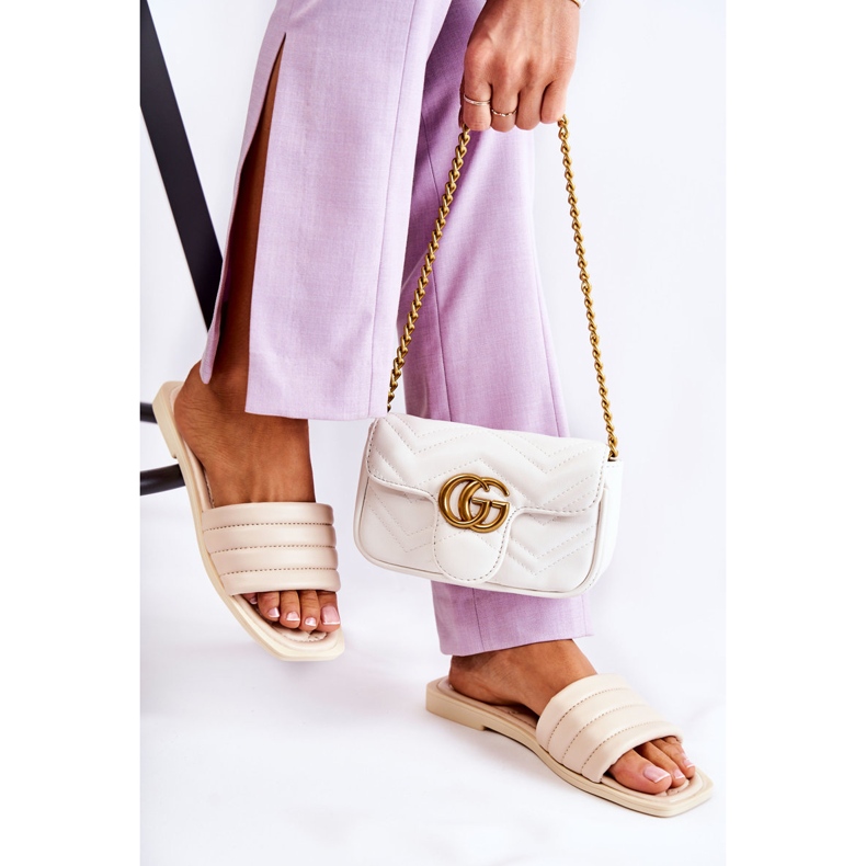 PG1 Dámské kožené pantofle s prošíváním Béžová Raula béžový 2