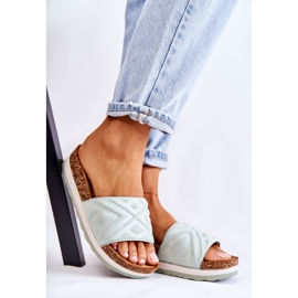 PG1 Dámské semišové pantofle na masivní zelené platformě Heritta zelená 1